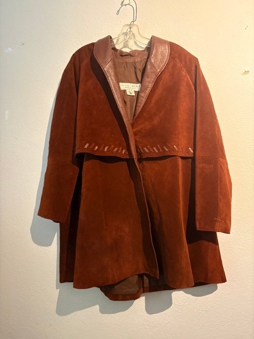 Vintage Lillie Rubin Genuine Leather Suede Cape Coat Brown S - Picture 4 of 9